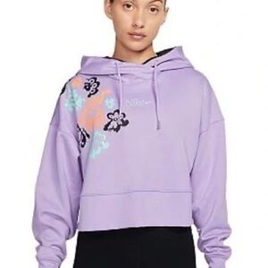 NEW NIKE Cropped hoody purple with white and black striped leggings.